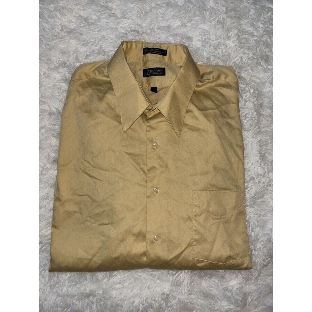 Arrow Sateen Men’s Sz. XL 17 ( 34/35) Gold Button Down. Great Top